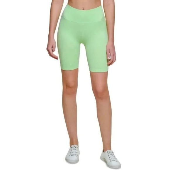 Calvin Klein Lime Green High-Rise Ribbed Bike Short - Picture 3 of 5